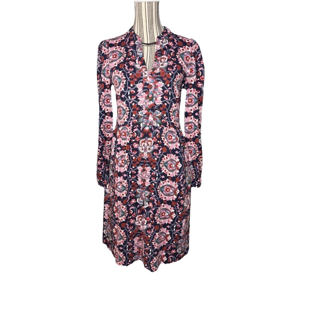 Boden Tencel Cotton Blend Tunic Dress 10 Reg Floral Preppy Cutesy POCKETS